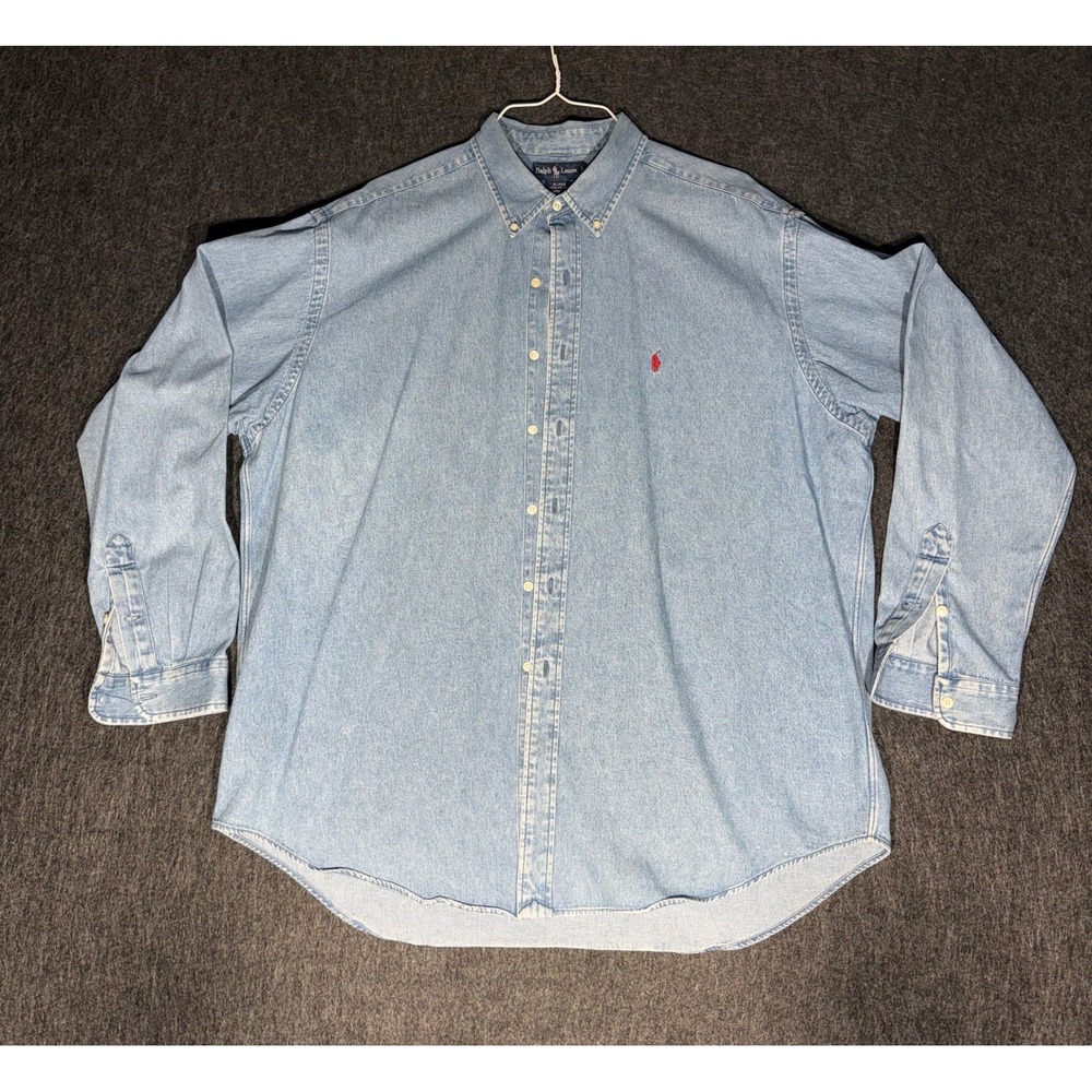 Vintage Polo Ralph Lauren Blake Denim Shirt Mens XL Light Wash 90s Button Down